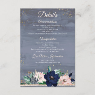 Dusty Blue Rose Gold Watercolor Floral Details Enclosure Card
