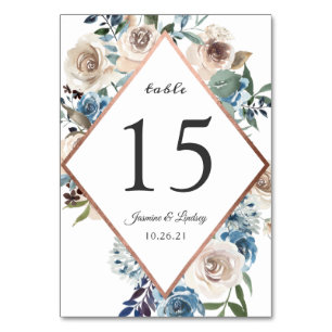 Dusty Blue Rose Gold Wedding Table Number