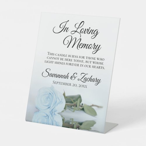 Dusty Blue Rose Loving Memory Wedding Memorial Pedestal Sign