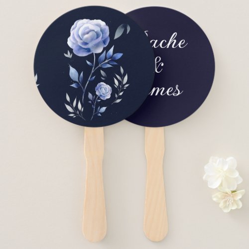 Dusty blue rose navy blue elegant floral hand fan