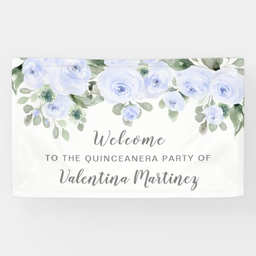 Dusty Blue Rose Quinceanera Party Welcome  Banner