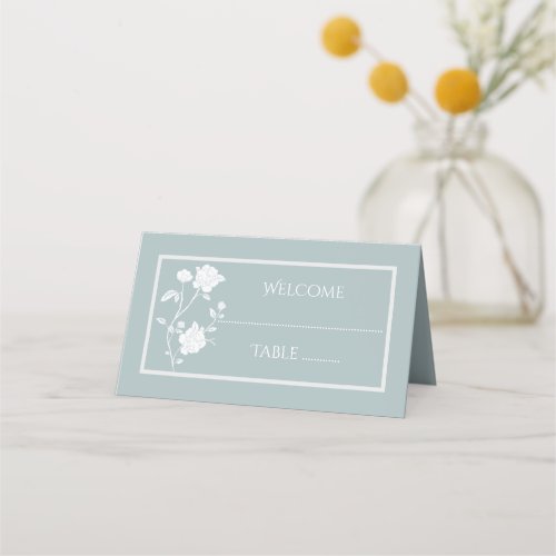Dusty Blue Rose Reception Place Card