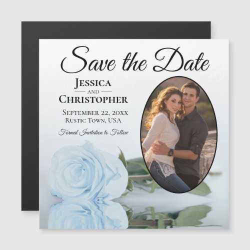 Dusty Blue Rose Save The Date Oval Photo Magnet