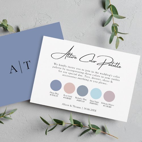 Dusty Blue  Rose Wedding Color Palette Attire Enclosure Card
