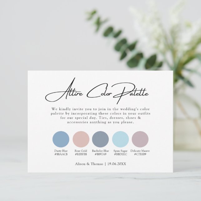Dusty Blue Rose Wedding Color Palette Attire Enclosure Card Zazzle