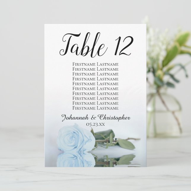 Dusty Blue Rose Wedding Table Seating Chart Large (Standing Front)