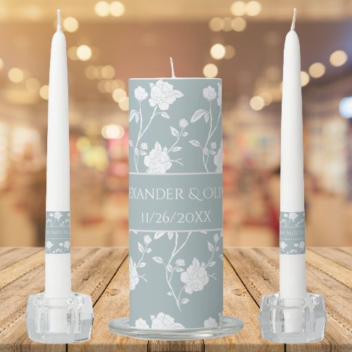 Dusty Blue Rose Wedding Unity Candle Set