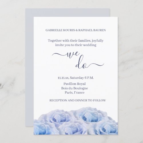 Dusty Blue Rose White Floral Elegant We Do Wedding Invitation