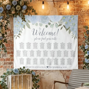 Dusty Blue Roses 25 Table Wedding Seating Chart Tapestry