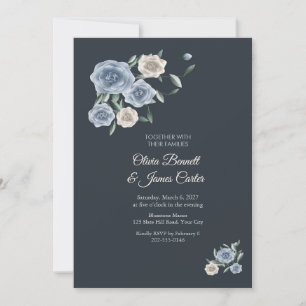 Dusty Blue Roses and Silver Sage Slate Wedding Invitation