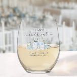 Dusty Blue Roses Bridesmaid Maid of Honor Gift Stemless Wine Glass<br><div class="desc">This set is the perfect choice for thanking the bridesmaids and maid of honor at your wedding. The beautiful boho chic design features a bouquet of hand painted watercolor roses and blossoms, eucalyptus sprigs, and garden greenery in shades of dusty blue and sage green. Her name & title appears in...</div>