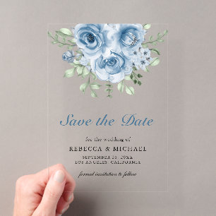 Dusty Blue Roses Floral Wedding Save the Date