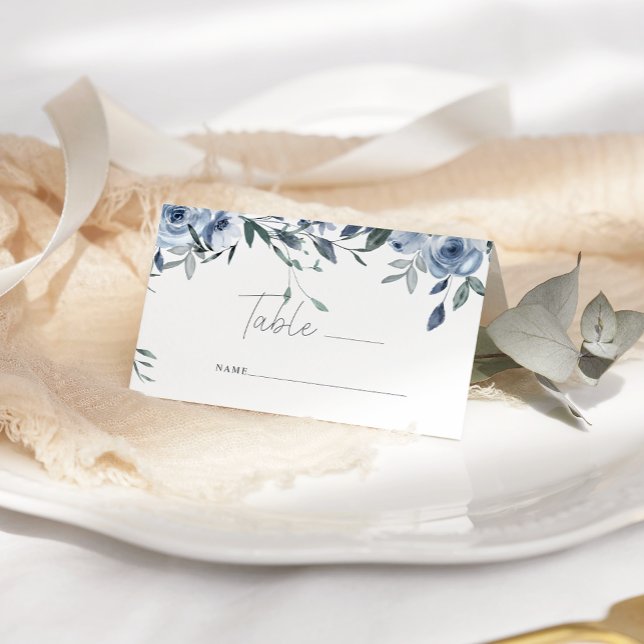 Dusty Blue Roses Flower Wedding Place Card (Creator Uploaded)