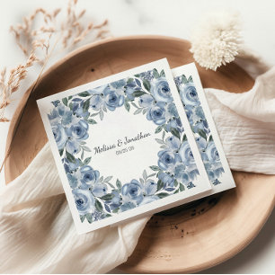 Dusty Blue Roses Flowers Boho Romantic Wedding Napkins