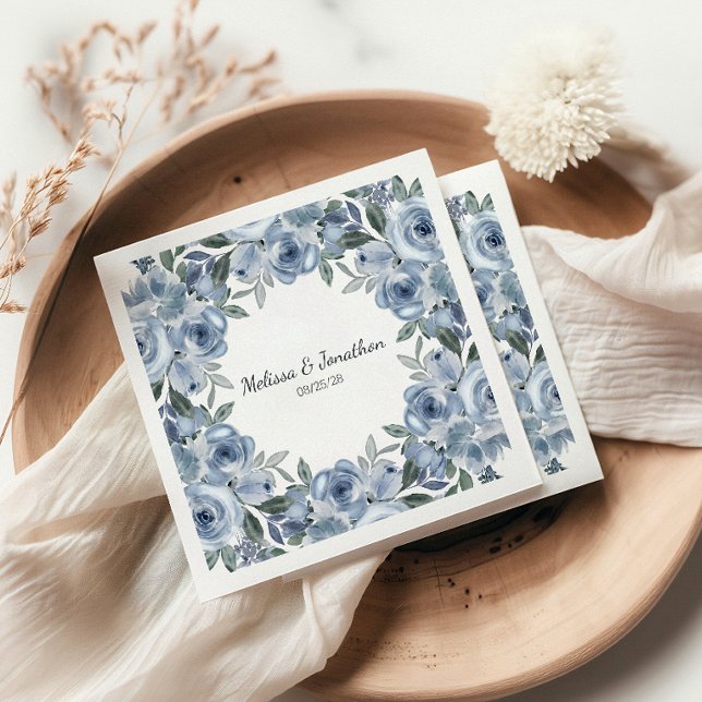 Dusty Blue Roses Flowers Boho Romantic Wedding Napkins (Creator Uploaded)