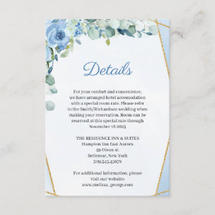 Dusty Blue Roses Gold Geometric Wedding Details Enclosure Card