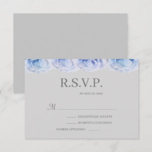 Dusty Blue Roses Gray Elegant Floral Wedding RSVP Invitation