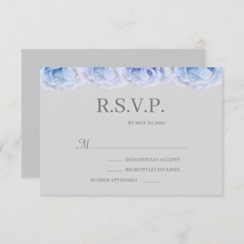 Dusty Blue Roses Gray Elegant Floral Wedding RSVP Invitation