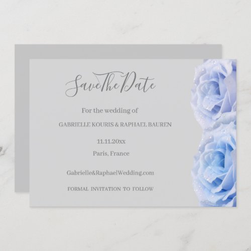 Dusty Blue Roses Gray Floral Save The Date Wedding Invitation