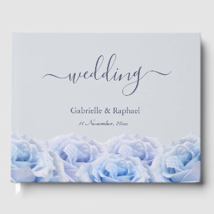 Dusty Blue Roses Light Gray Elegant Wedding Guest Book