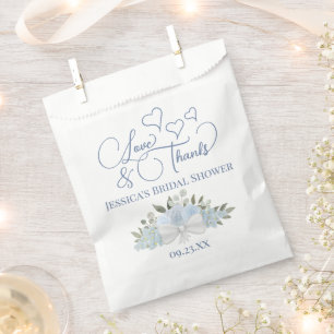 Dusty Blue Roses Love & Thanks Bridal Shower Favor Bag