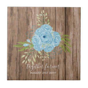 Dusty Blue Roses NewlyWeds Wedding Gift Personal Ceramic Tile