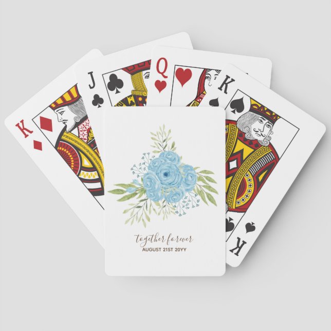 Dusty Blue Roses NewlyWeds Wedding Gift Personal P Poker Cards (Back)