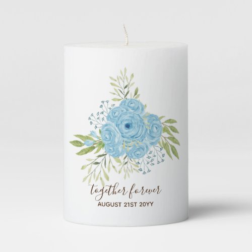 Dusty Blue Roses NewlyWeds Wedding Gift Personal Pillar Candle