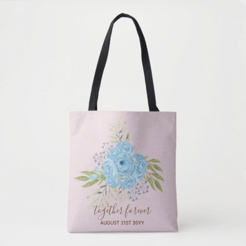 Dusty Blue Roses NewlyWeds Wedding Gift Personal Tote Bag