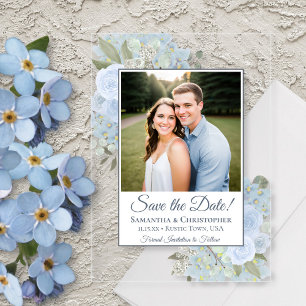 Dusty Blue Roses & Photo Wedding Save the Date