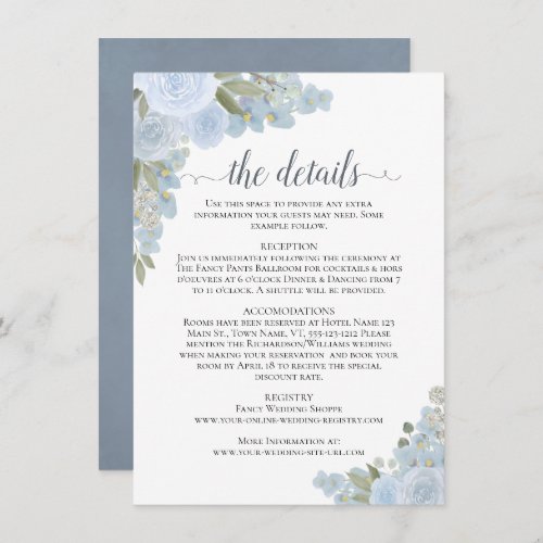 Dusty Blue Roses Rustic Boho Chic Wedding Details Enclosure Card