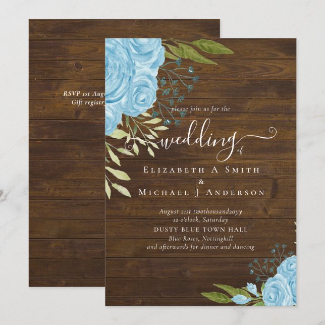 Dusty Blue Roses Rustic Wood Wedding Budget (Front/Back)