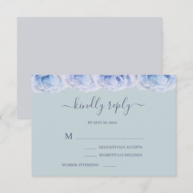 Dusty Blue Roses Sage Elegant Floral Wedding RSVP Invitation (Front/Back)