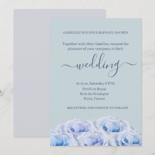 Dusty Blue Roses Sage Gray Elegant Floral Wedding Invitation