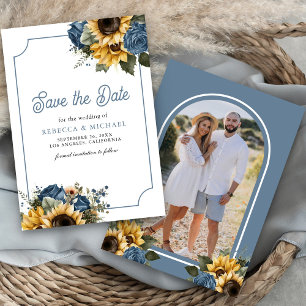 Dusty Blue Roses Sunflowers Photo Wedding Save The Date