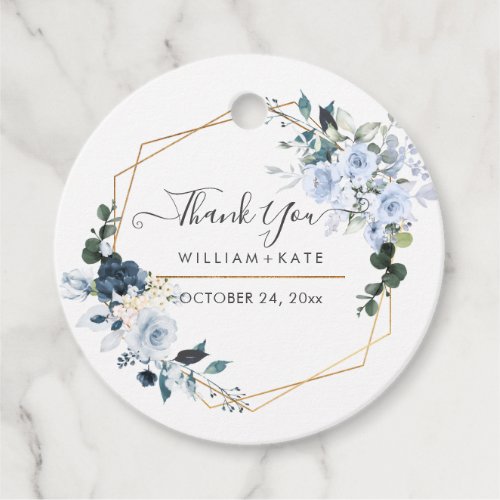 Dusty Blue Roses Watercolor Thank You Favor Tags