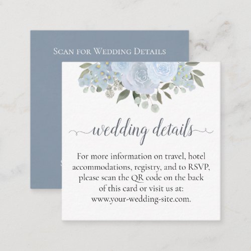 Dusty Blue Roses Wedding Details Website QR Code Enclosure Card