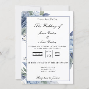 Dusty Blue Roses Wedding Invitation