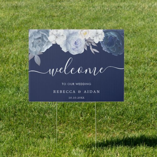 Dusty Blue Roses Wedding Welcome Sign