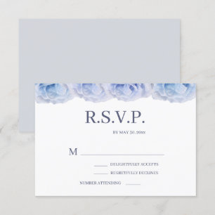 Dusty Blue Roses White Elegant Floral Wedding RSVP Invitation