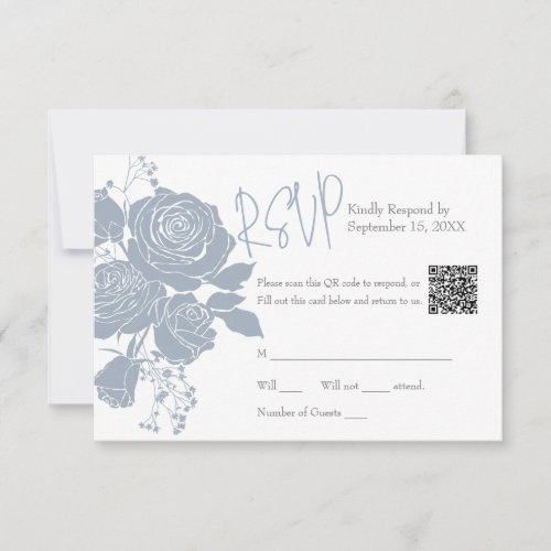 Dusty Blue Roses With QR code Response Card