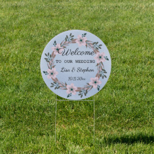Dusty Blue Round Floral Welcome Wedding Sign