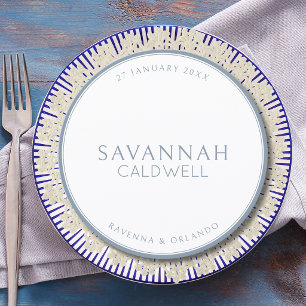 Dusty Blue Round Tie Wedding Guest Place Menu Card