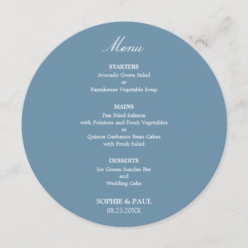 Dusty Blue Round Wedding Menu