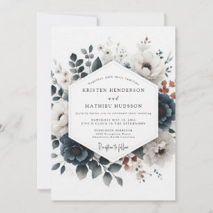 Dusty Blue Russet Flora Wedding Invitation