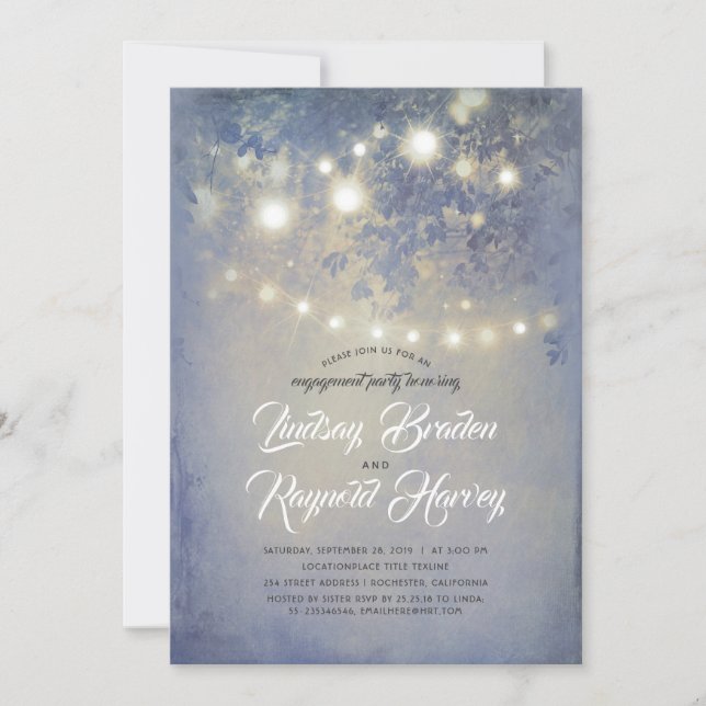 Dusty Blue Rustic Country Engagement Party Invitation (Front)