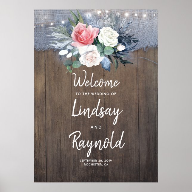 Dusty Blue Rustic Country Wedding Welcome Poster (Front)