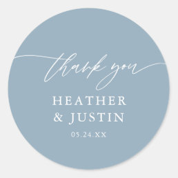 Dusty Blue Rustic Elegant Wedding Thank You Classic Round Sticker