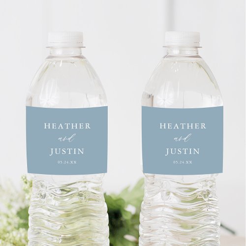 Dusty Blue Rustic Elegant Wedding Water Bottle Label