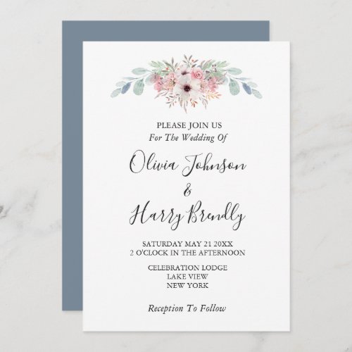 Dusty Blue Rustic Eucalyptus Greenery Wedding   Invitation